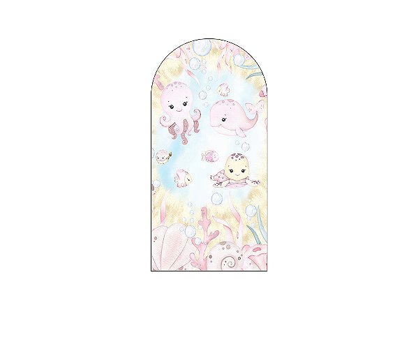 Painel De Festa Romano 1,00x2,00- Fundo do Mar Rosa e Bege Aquarela 018