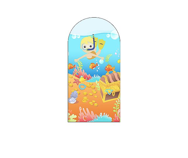 Painel De Festa Romano 1,00x2,00- Fundo do Mar Mergulhador Cute 027