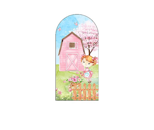 Painel De Festa Romano 1,00x2,00- Fazendinha Rosa 001