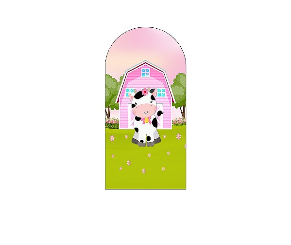 Painel De Festa Romano 1,00x2,00- Fazendinha Vaquinha Rosa 024
