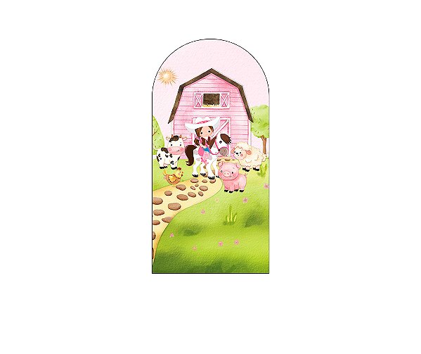 Painel De Festa Romano 1,00x2,00- Fazendinha Rosa Vaqueira 032