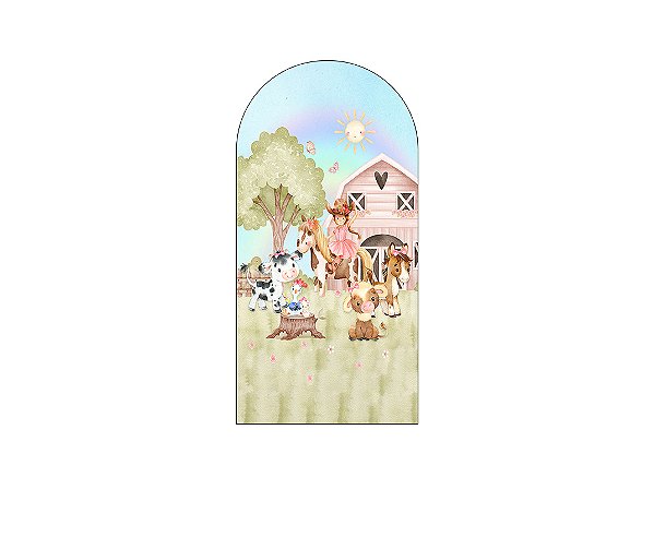 Painel De Festa Romano 1,00x2,00- Fazendinha Rosa Boiadeira 033