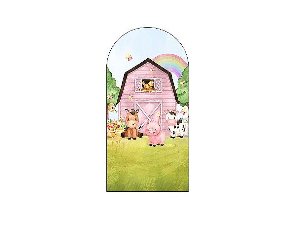Painel De Festa Romano 1,00x2,00-  Fazendinha Rosa Menina 037