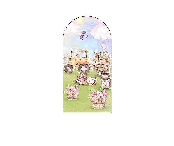 Painel De Festa Romano 1,00x2,00- Fazendinha Rosa Carrinho 038