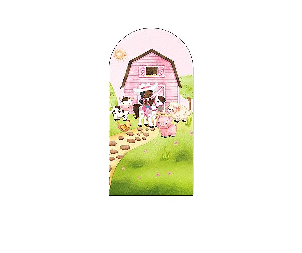 Painel De Festa Romano 1,00x2,00- Fazendinha Rosa Vaqueira 039