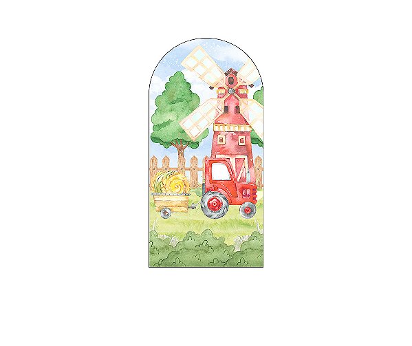 Painel De Festa Romano 1,00x2,00- Carrinho Fazendinha Vermelha 040