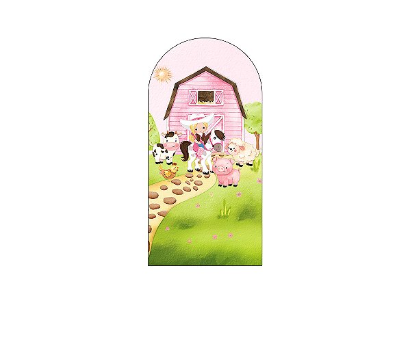 Painel De Festa Romano 1,00x2,00- Fazendinha Rosa Vaqueira Loira 051