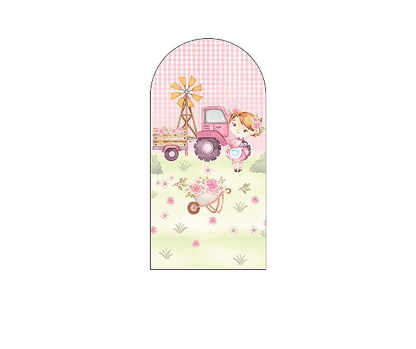 Painel De Festa Romano 1,00x2,00- Fazendinha Rosa com Flores Menina 070