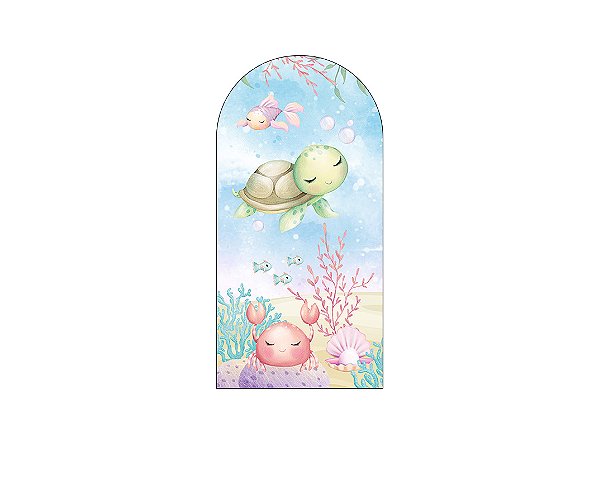 Painel Romano Veste Fácil 1,00x2,00 - Fundo do Mar Polvo Tartaruga Aquarela 016