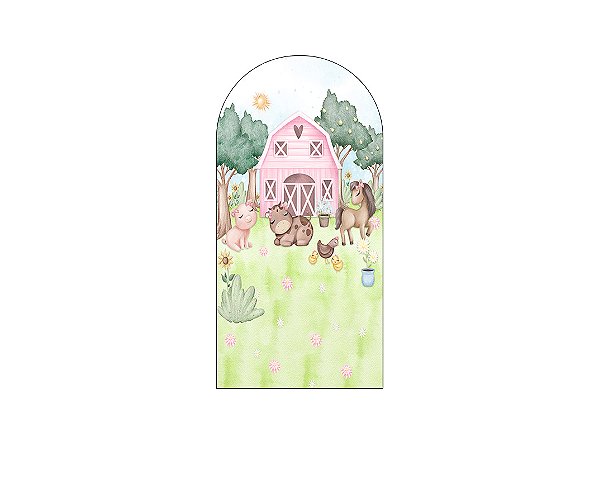 Painel Romano Veste Fácil 1,00x2,00 - Fazendinha Celeiro Rosa 021
