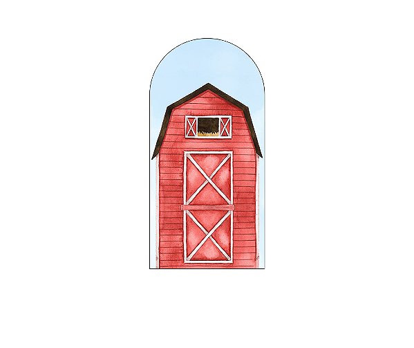 Painel Romano Veste Fácil 1,00x2,00 -  Fazendinha Celeiro Aquarela Vermelho 061
