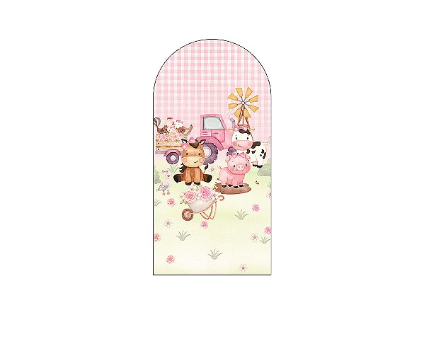 Painel Romano Veste Fácil 1,00x2,00 - Fazendinha Carrinho Rosa 068