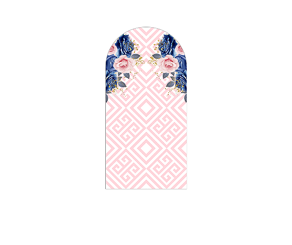 Painel Romano Veste Fácil 1,00x2,00 - Efeito Geométrico Greek Rosa com Floral Azul 005