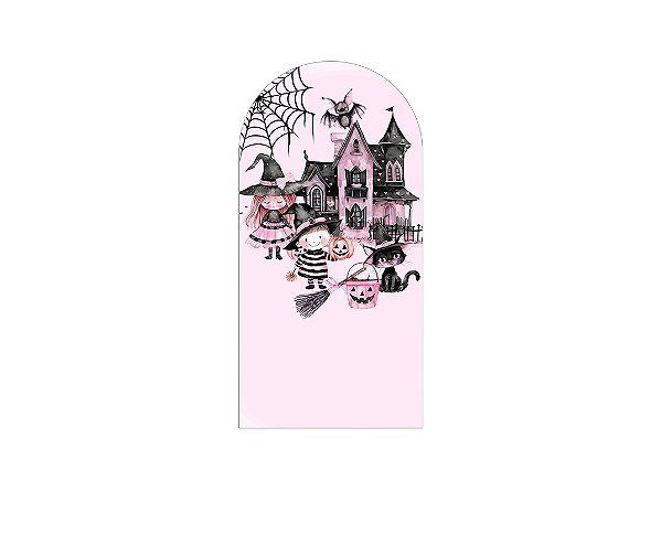 Painel Romano Veste Fácil 1,00x2,00 - Halloween Bruxinha Rosa e Preto 044