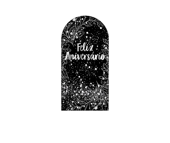 Painel Romano Veste Fácil 1,00x2,00 - Efeito Brilhos Feliz Aniversário Prateado 010