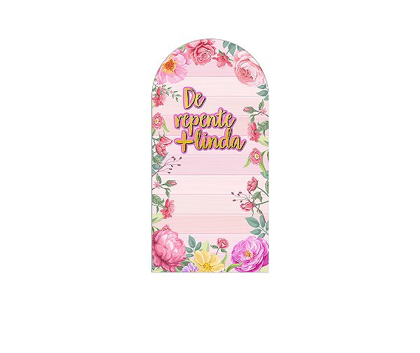 Painel Romano Veste Fácil 1,00x2,00 - De Repente Mais Linda Dourado Floral Rosa 016