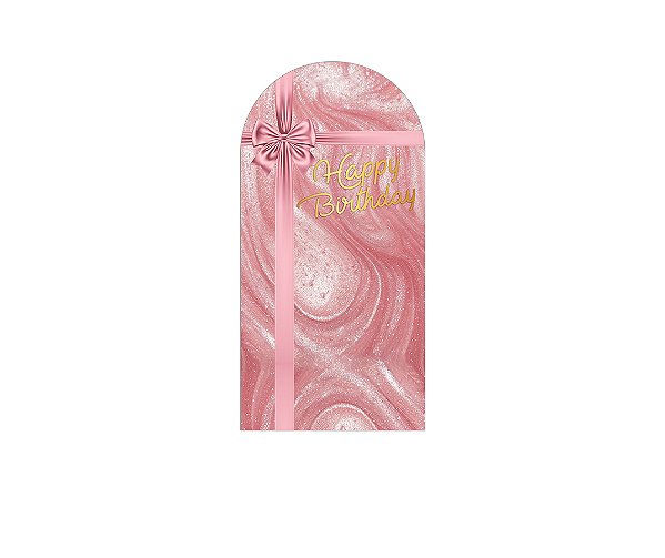 Painel Romano Veste Fácil 1,00x2,00 - Happy Birthday Efeito Metálico Rosa 034