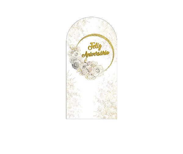 Painel Romano Veste Fácil 1,00x2,00 - Flores Brancas Feliz Aniversário 043