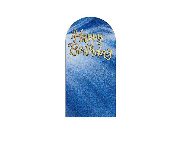 Painel Romano Veste Fácil 1,00x2,00 - Happy Birthday Azul e Dourado Efeito Brilhos 195