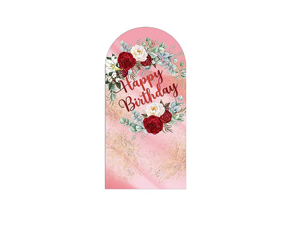 Painel Romano Veste Fácil 1,00x2,00 - Happy Birthday Efeito Mármore Floral 238