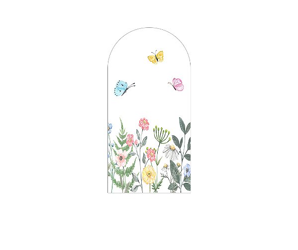 Painel Romano Veste Fácil 1,00x2,00 - Jardim com Flores Coloridas Aquarela 029