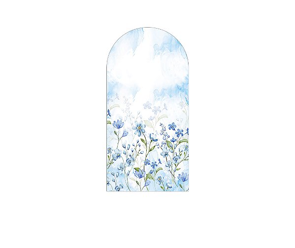 Painel Romano Veste Fácil 1,00x2,00 - Jardim com Floral Azul Aquarelado 066