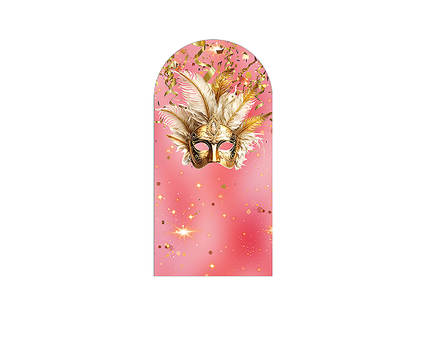 Painel Romano Veste Fácil 1,00x2,00 - Carnaval Máscaras Dourado e Rosa 028