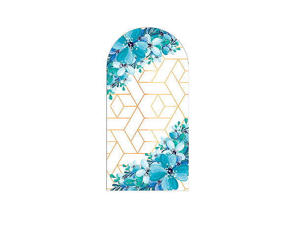 Painel De Festa Romano 1,00x2,00- Azul Efeito Geométrico Flores Azuis 008