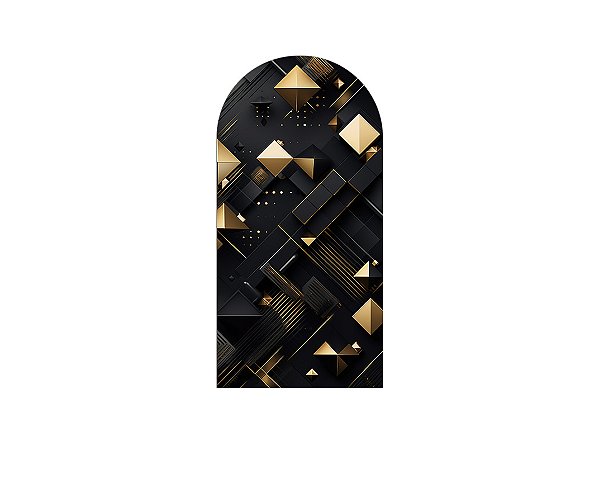 Painel De Festa Romano 1,00x2,00- Efeito Geométrico Preto com Dourado 023