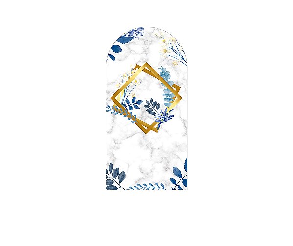 Painel De Festa Romano 1,00x2,00- Efeito Mármore e Flores Azul 032