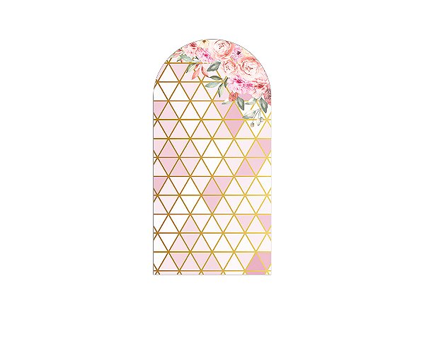 Painel De Festa Romano 1,00x2,00- Geométrico Floral Rosa e Dourado 045