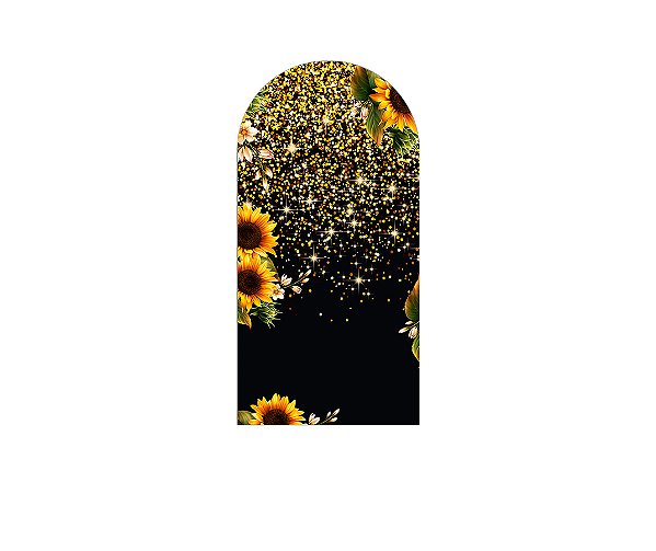 Painel De Festa Romano 1,00x2,00- Girassóis Efeito Glitter Dourado 005