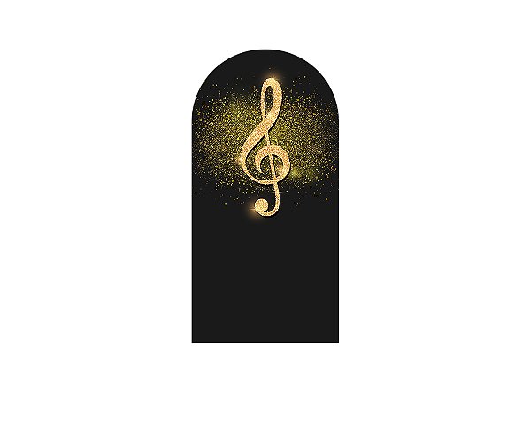 Painel De Festa Romano 1,00x2,00- Nota Musical Dourado Efeito Glitter 030