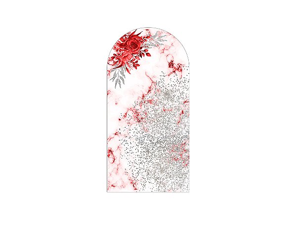 Painel De Festa Romano 1,00x2,00- Flores Efeito Mármore Vermelho e Prata 061