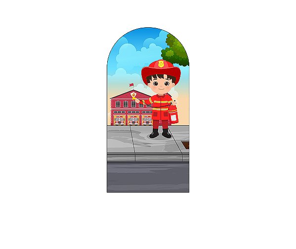 Painel De Festa Romano 1,00x2,00- Bombeiro Cute na Cidade 007