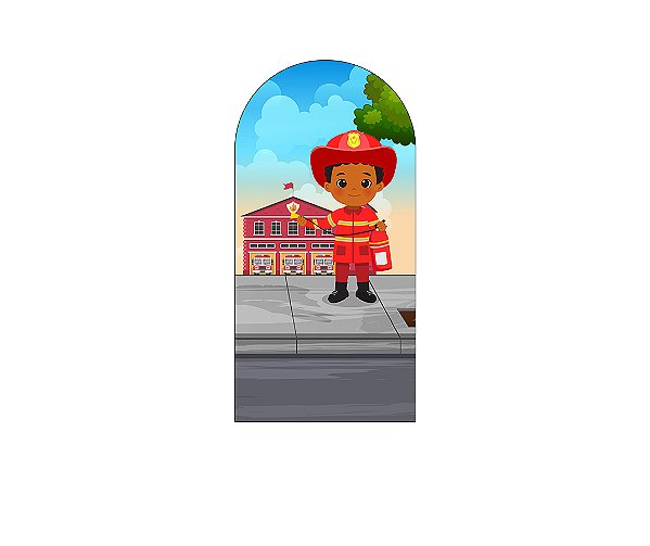Painel De Festa Romano 1,00x2,00- Bombeiro Cute na Cidade 011