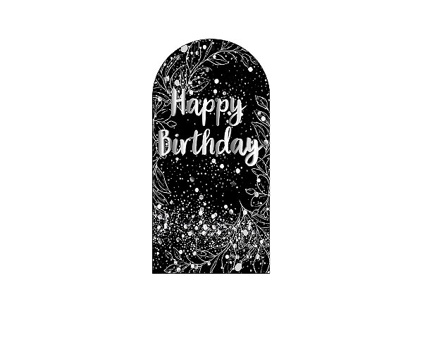 Painel De Festa Romano 1,00x2,00- Efeito Brilhos Happy Birthday Prateado 003