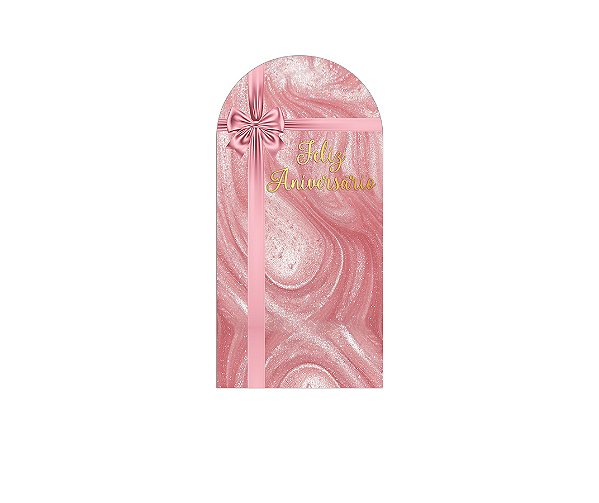 Painel De Festa Romano 1,00x2,00- Feliz Aniversário Efeito Metálico Rosa 035