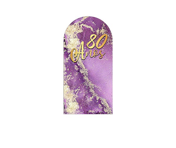 Painel De Festa Romano 1,00x2,00- Efeito Mármore Roxo com Dourado 80 Anos 045