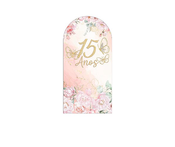 Painel De Festa Romano 1,00x2,00- 15 Anos Rosa com Flores e Borboletas 235