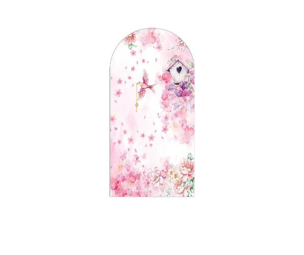 Painel De Festa Romano 1,00x2,00- Jardim de Passarinhos Rosa 005
