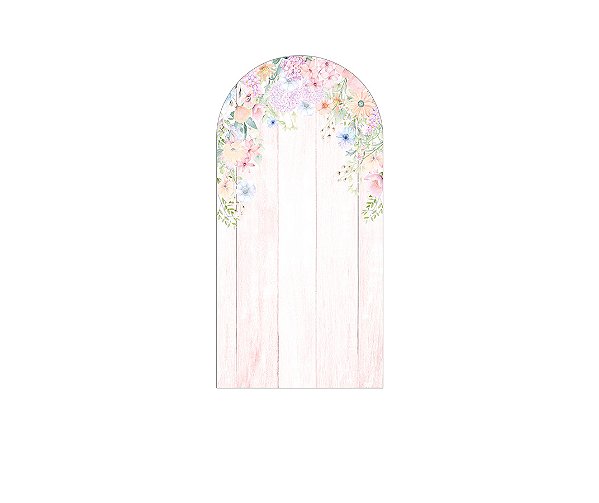 Painel De Festa Romano 1,00x2,00- Jardim Efeito Madeira com Flores 041