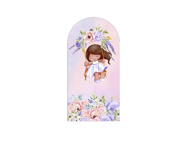 Painel De Festa Romano 1,00x2,00- Menina Cute no Jardim Florido 052