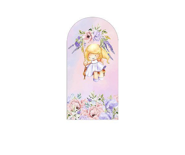 Painel De Festa Romano 1,00x2,00- Jardim Menina Cute no Balanço 053