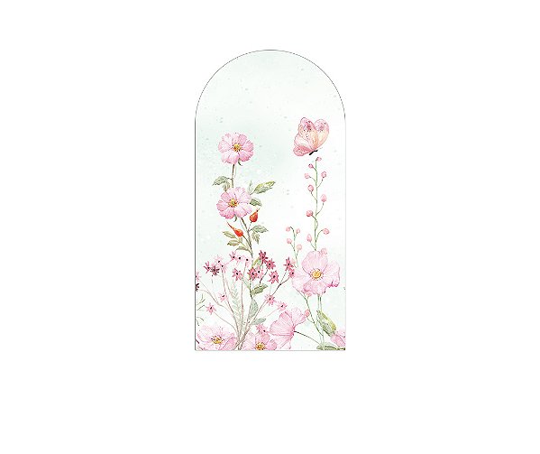 Painel De Festa Romano 1,00x2,00- Jardim Rosa e Verde Aquarela 056