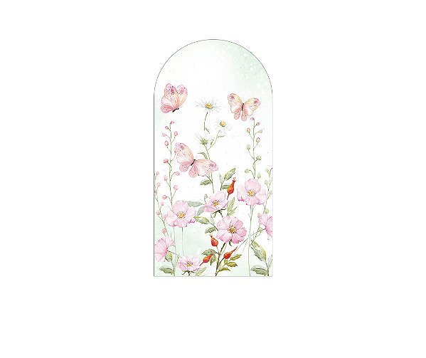 Painel De Festa Romano 1,00x2,00- Jardim Rosa e Verde Tom Pastel 057