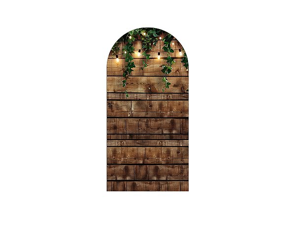 Painel De Festa Romano 1,00x2,00- Efeito Ripas de Madeira com Folhagens 016
