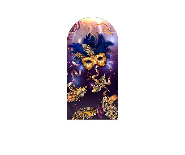 Painel De Festa Romano 1,00x2,00- Máscaras de Carnaval Dourada com Azul 020