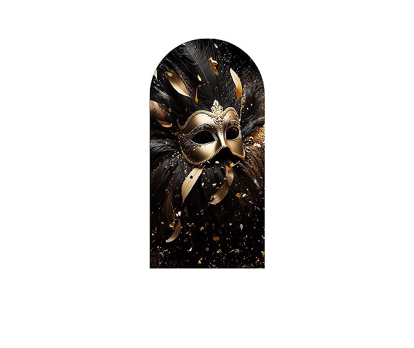Painel De Festa Romano 1,00x2,00- Carnaval Máscaras Dourado e Preto 027
