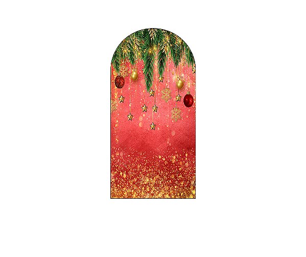 Painel De Festa Romano 1,00x2,00- Natal Vermelho com Folhagens 009